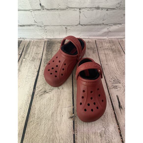 CROCS Unisex Kids Dark Red Lined Classic Clogs / Size: J1 3 - Picture 1 of 9